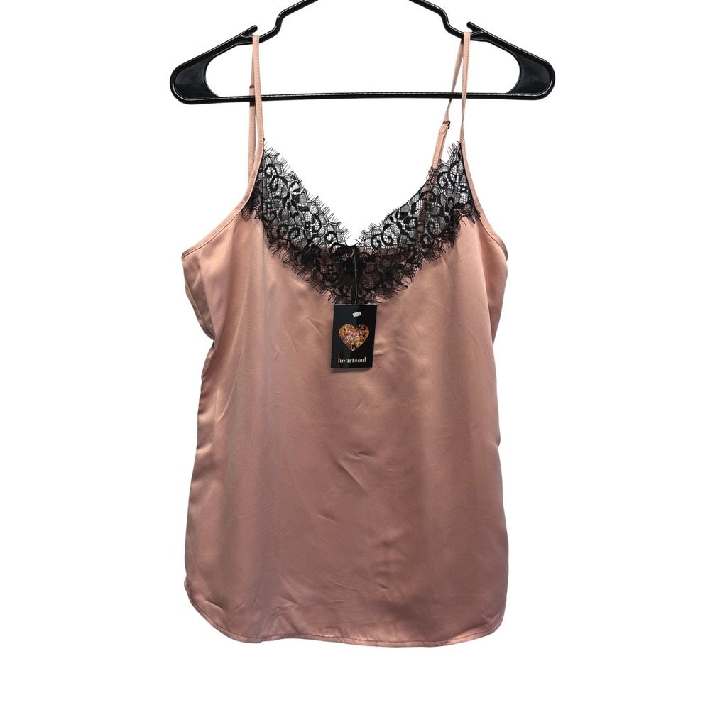 NWT Heartsoul Camisole Lace Trim Satin Medium Pink Women Coquette